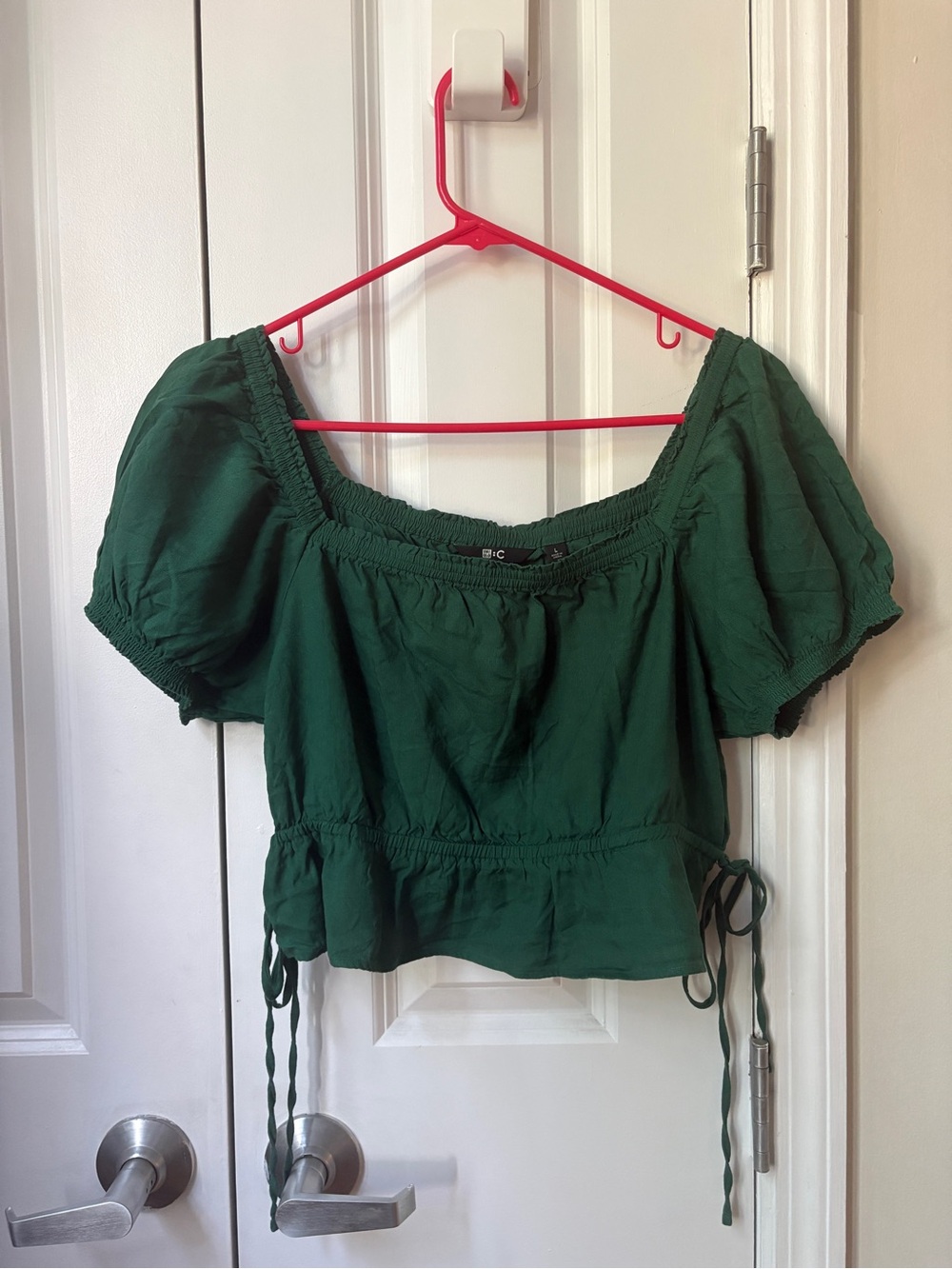 Uniqlo: C Clare Waight Keller Forest Green Cropped Puff Sleeve Top